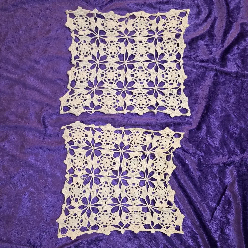 Vintage Hand Crocheted Lace Doilies Set of 2    9.5